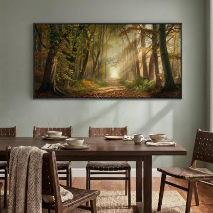 Large Framed Fall Forest Landscape Wall Art for Living Room, 60x30 Inch - color: Brown