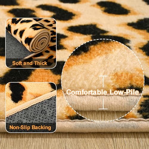Amearea Soft Leopard Runner Rugs, 2x6 Cheetah Print Bedroom Bedside Rugs - color: Khaki, size: 2' x 6' (Runner)