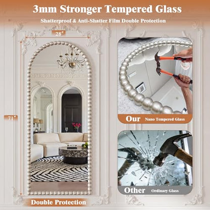 Antique Silver Full Length Mirror 71x28 in, Beaded Standing Mirror - color: Antique Silver