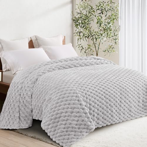 Whale Flotilla Soft Fleece Queen Size Bed Blanket 3D Jacquard, Light Grey - color: Light Grey, size: Queen(90x90 Inch)