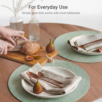 FunWheat Round Braided Placemats Set of 4 Table Mats for Dining Tables Woven Washable Non-Slip Place mats 15inch (Fog Green, 4pcs) - color: Fog Green, size: Set of 4