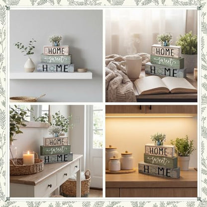 Cinnvoice 4 Pcs Eucalyptus Mason Jar Wooden Block Decor Tiered Tray Signs - style: Eucalyptus Mason Jar