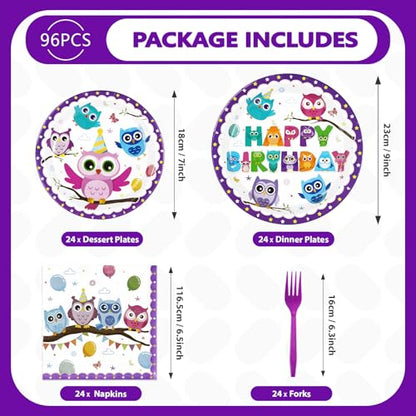 Grencian 96Pcs Owl Birthday Party Decorations for Boys Girls, Serves 24 - style: Owl Birthday Kit