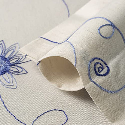 VOGOL Blue Floral Vine Embroidered Tier Curtains, 30 x 36 Inches, 2 Panels - color: Hy-blue, size: 30"W x 36"L (Pack of 2)