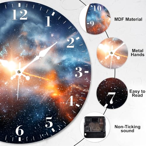 12" Silent Wall Clock, Round Wall Clock, Dazzling Galaxy Starry - color: Dazzling Galaxy Starry