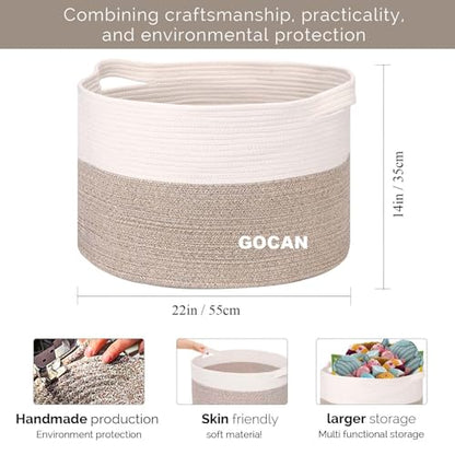 Cotton Rope Woven Laundry Basket 22"X 22"X 14" with handlesXXXL - color: Brown/Beige