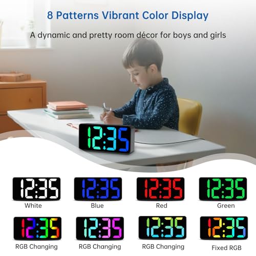 DreamSky Small Digital Alarm Clock for Bedroom, RGB Kids Alarm Clock Boys - color: Black Case Rgb Digits