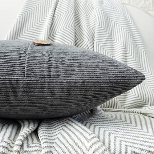 HWY 50 Grey Chenille Throw Pillow Covers 22x22 Inch Buttons Pack of 2 - color: Grey, size: 22" x 22" (Pack of 2)