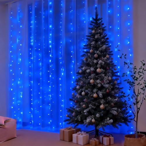 300LED Fairy Curtain Lights 9.8ft x 9.8ft LED Dimmable Twinkle Lights - color: Blue
