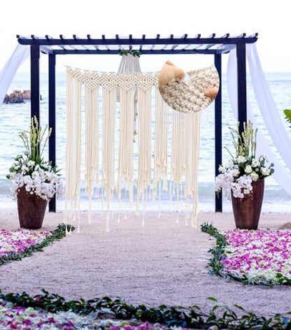 Macrame Wall Hanging Curtain Bohemian Style Room Décor, Special Events Wall Hanging Woven Tapestry Wall Art Boho Curtains with LED Fairy Lights (Tapestry + USB Strip Lights)