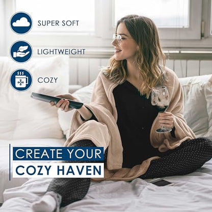 Full/Queen Size Fleece Blanket | Comfy Supersoft Fleece Blanket Full Size – All-Season Light Weight Throw Blanket | Luxuriously Soft | Throw Blanket for Couch and Sofa | Machine Wash | Beige - color: Beige, size: Full Queen