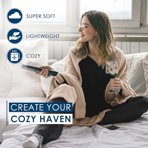 Twin Size Fleece Bed Blanket | Comfy Supersoft Fleece Blanket – All-Season Light Weight Throw Blanket | Luxuriously Soft | Throw Blanket for Couch and Sofa | Machine Wash | Beige - color: Beige, size: Twin