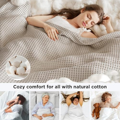Bedsure Lightweight 100% Cotton Waffle Blanket, Oversized King, Linen - color: Linen, size: Oversized King (120" X 94")