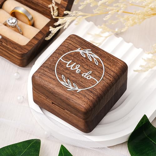 KWOOD We Do-Custom Wooden Wedding Ring Box, Personalized Metal Name Wooden Ring Box, Wedding Ceremony Ring Holder, Anniversary Birthday Gift Idea - style: S-We Do