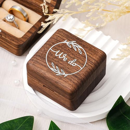 KWOOD We Do-Custom Wooden Wedding Ring Box, Personalized Metal Name Wooden Ring Box, Wedding Ceremony Ring Holder, Anniversary Birthday Gift Idea - style: S-We Do