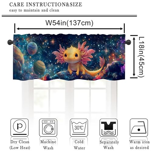 Axolotl Valance Curtains,Rod Pocket Valances for Windows,Small Window Treatment Valances for Kitchen,Living Room,Bedroom,Bathroom,Home Decor,18x54 Inch,1 Panel,Starry Sky Galaxy - color: Axolotl01, size: 54"W x 18"L (Pack of 1)