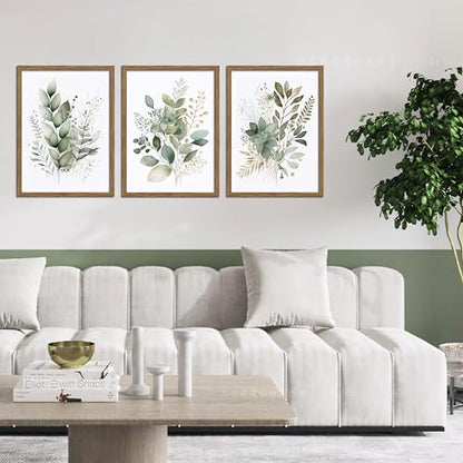 Sage Green Botanical Wall Art Set of 3, Wood Framed 16x24 Inch - color: Sage green, size: 24x16