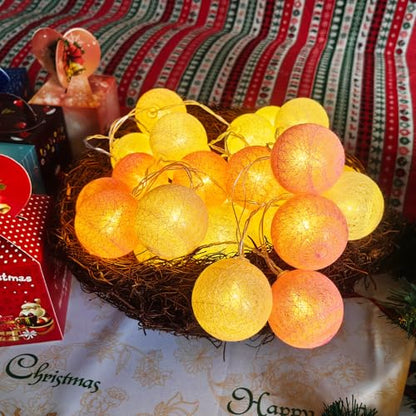 Gardeningwill 3M/10Ft 30 Pink White Ball LED Xmas Wedding Battery Operated String Fairy Light - color: Pink White