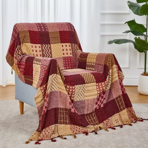 amorus Boho Sofa Cover, Throw Blankets for Couch (M，60 * 75inch) - color: Red Plaid, size: 60 x 75 in