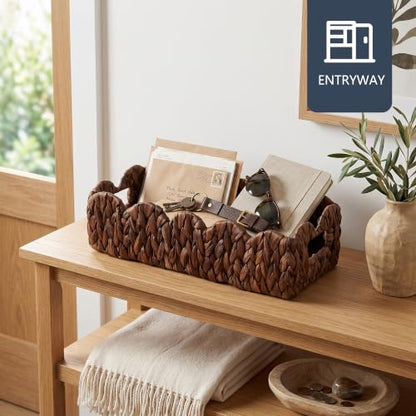 Coeusy Scalloped Toilet Paper Basket, Wicker Basket for Bathroom Organizer - color: Brown Rectangular