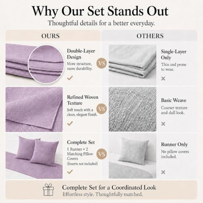 Solid Bed Runner Set,2 Pillow Covers,Dusty Lavender,70.9x19.7in - color: Dusty Lavender, size: Twin/Twin XL