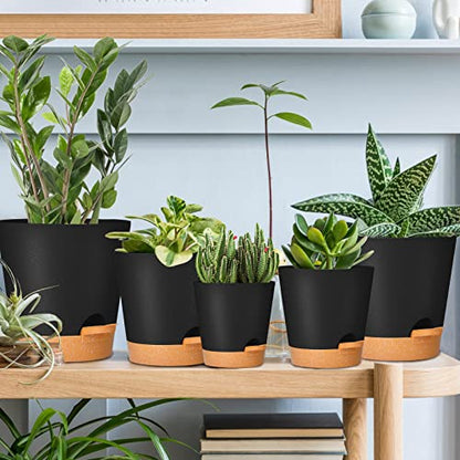 GARDIFE Plant Pots 7/6.5/6/5.5/5 Inch Self Watering Planters with Drainage Hole, Plastic Flower Pots, Nursery Planting Pot for All House Plants, African Violet, Flowers, and Cactus,Black - color: 7-black, size: 7+6.5+6+5.5+5 inch