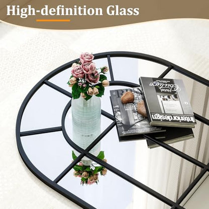24"×36" Windowpane Arched Wall Mirror with Metal Frame, Black - size: 36"L x 24"W