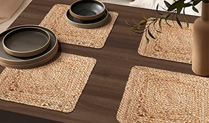 Savi Home Jute Braided Placemats Set of 4 Reversible Natural 13 Inch Square - size: 13" Square