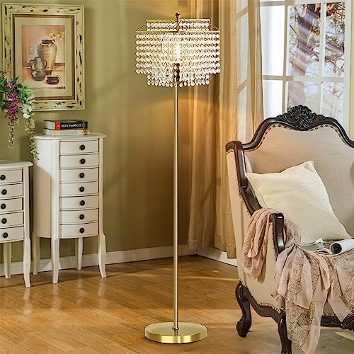 Luvkczc Gold Crystal Floor Lamp, 64" Tall Elegant Standing Lamp - color: Gold