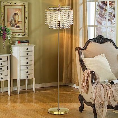 Luvkczc Gold Crystal Floor Lamp, 64" Tall Elegant Standing Lamp - color: Gold
