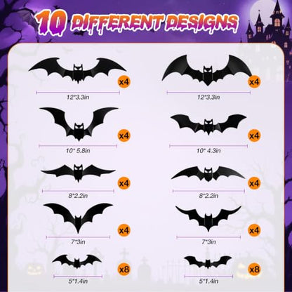 LUDILO 48P Bats Halloween Decorations + 12P Rechargeable Lights with Remote - color: Black, Black