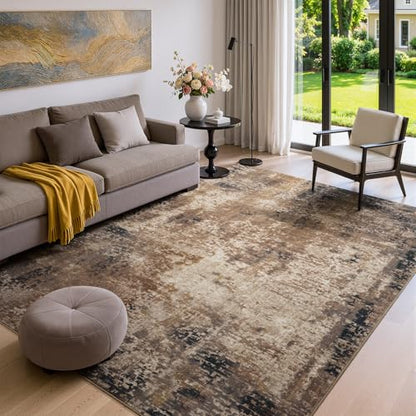 Merelax 4x6 Brown Red Washable Area Rug Non-Slip Faux Wool Abstract Carpet - color: Brown Red, size: 4' x 6'(48''x72'')