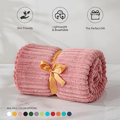 BEDELITE 3D Ribbed Jacquard Pink Fleece Twin Blanket for Couch, 60x80 Inch - color: Dusty Pink, size: Twin(60"x80")
