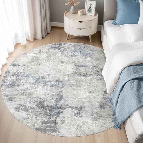 DMOYEST 5ft Round Area Rug for Living Room Washable Non Slip Circle Rug - color: Grey Blue, size: 5' (Round)