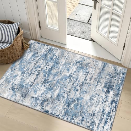 Small Area Rug 3x5ft,Textured Non Slip Entryway Rug,Ocean Blue - color: Abstract- Ocean Blue, size: 3' x 5' (Rectangular)