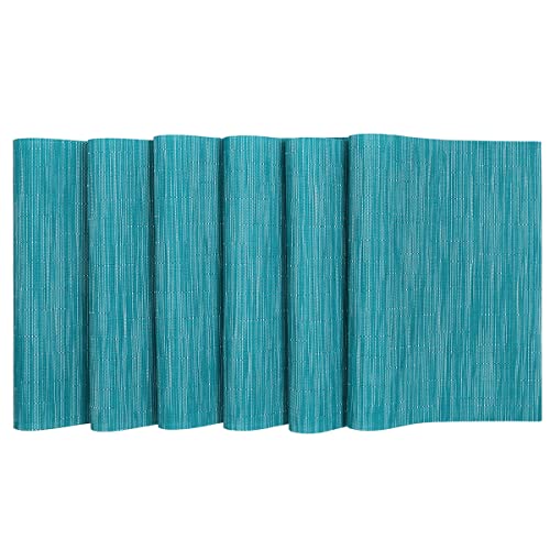 SHACOS Teal Blue Placemats Set of 8 Woven Vinyl Place Mats Easy Clean Dry - color: Teal Blue, size: Set of 8