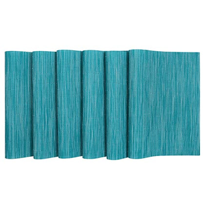 SHACOS Teal Blue Placemats Set of 8 Woven Vinyl Place Mats Easy Clean Dry - color: Teal Blue, size: Set of 8