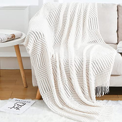 Blagic Soft Knitted Throw Blanket for Couch and Bed,White,50"x60" - color: F-white, size: 50 × 60 in