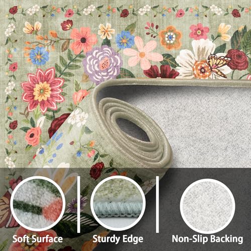 Floral Hallway Runner 2x10 Green Carpet Kitchen Rug - color: Green, size: 2' x 10' (Rectangular)