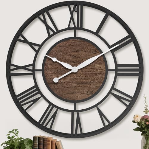 30 Inch Black Roman Numerals Large Wall Clock with Walnut Dial - color: Black Walnut, size: 30 inch