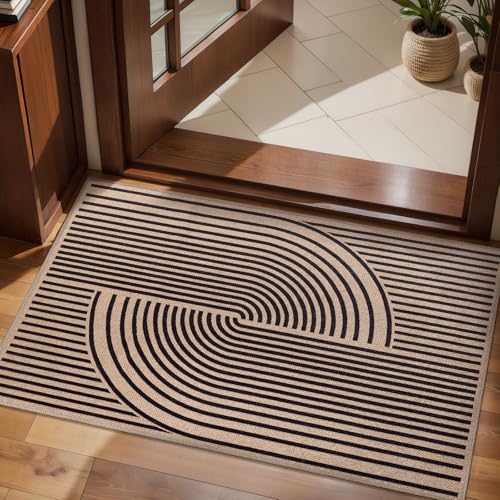 Tangsoo Easy Jute 2x4 Small Throw Rugs for Entryway,Washable Non-Slip Mat - color: Black, size: 2x4ft