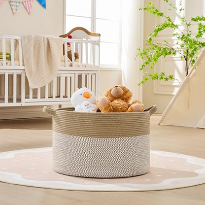 KAKAMAY Large Blanket Basket with Handles, Storage Basket for Living Room - color: Brown Mix