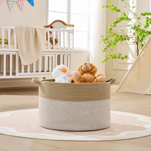 KAKAMAY Large Blanket Basket with Handles, Storage Basket for Living Room - color: Brown Mix