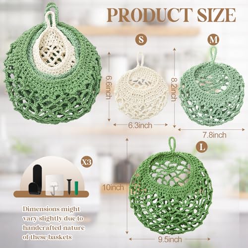 Honeydak 3 Hanging Baskets, Sage Green Mix, Open Mesh Teardrop - color: Sage Green Mix, style: Open Mesh Teardrop