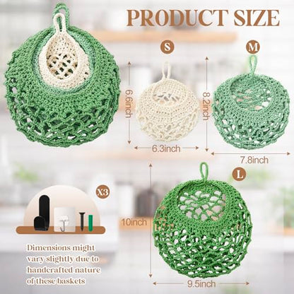 Honeydak 3 Hanging Baskets, Sage Green Mix, Open Mesh Teardrop - color: Sage Green Mix, style: Open Mesh Teardrop