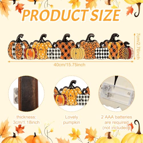 Yousoontic Fall Pumpkin Decor, LED Lighted Fall Table Centerpieces, Retro Plaid Leopard Wooden Pumpkin Sign Decorations 3D Block Farmhouse Decor for Autumn Harvest Thanksgiving Home Mantel Party - style: Plaid Pumpkin