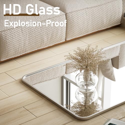 BEAUTYPEAK 71" x 26" Rounded Corner Full Length Mirror with Stand, Silver - color: Silver, size: 71"L x 26"W