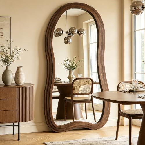 71"x33.5" Irregular Full Length Mirror with 3-Layer Wood Frame - color: Walnut, size: 71"L x 33.5"W