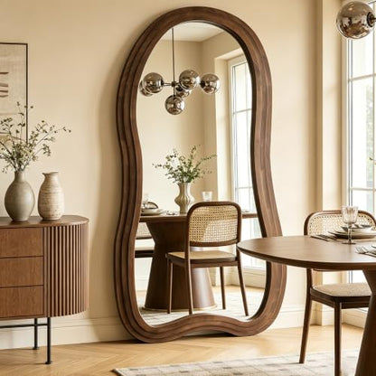71"x33.5" Irregular Full Length Mirror with 3-Layer Wood Frame - color: Walnut, size: 71"L x 33.5"W