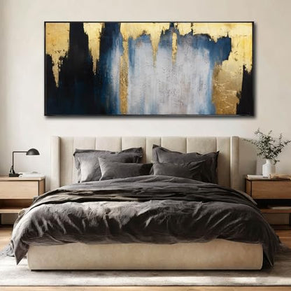 WINKAILIN Extra Large Modern Blue Gold Wall Art for Living Room 32x70 Inch - color: Blue and Gold, size: 70"L x 32"W